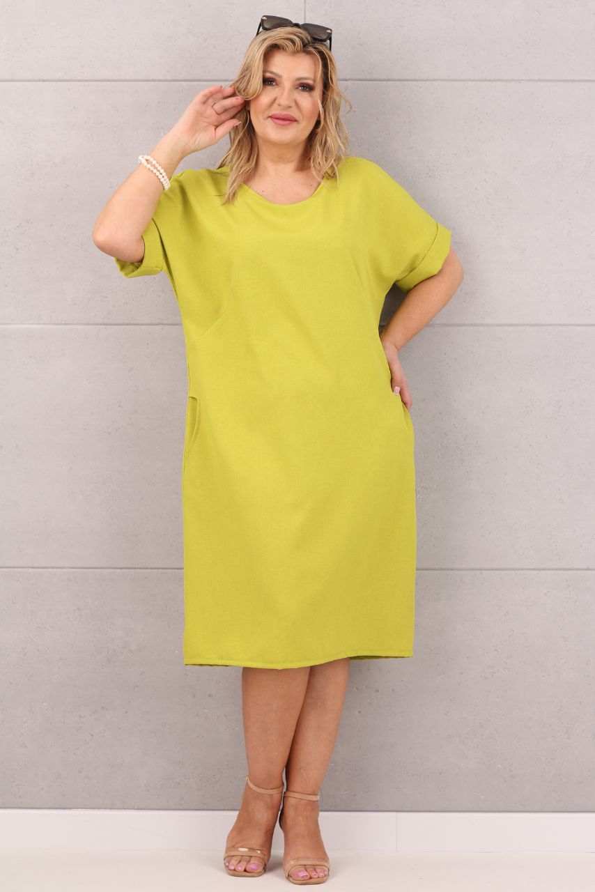 Letnia sukienka z kieszeniami limonkowa