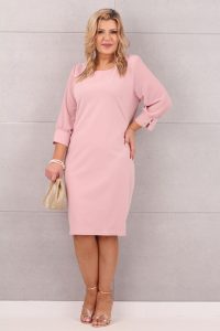 Sukienka z szyfonowym rękawem pudrowy róż
