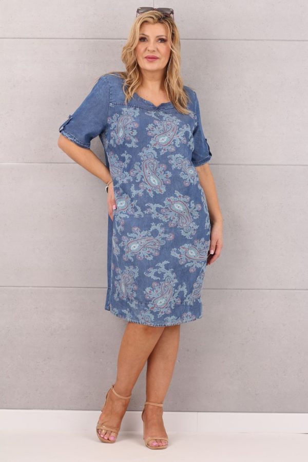 Sukienka jeansowa midi z tureckim wzorem