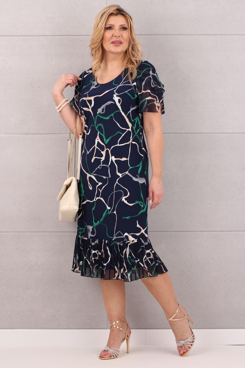 Sukienka z plisą na dole w zielonym wzorze