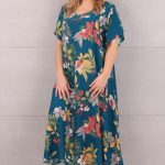 Turkusowa sukienka w duże kwiaty