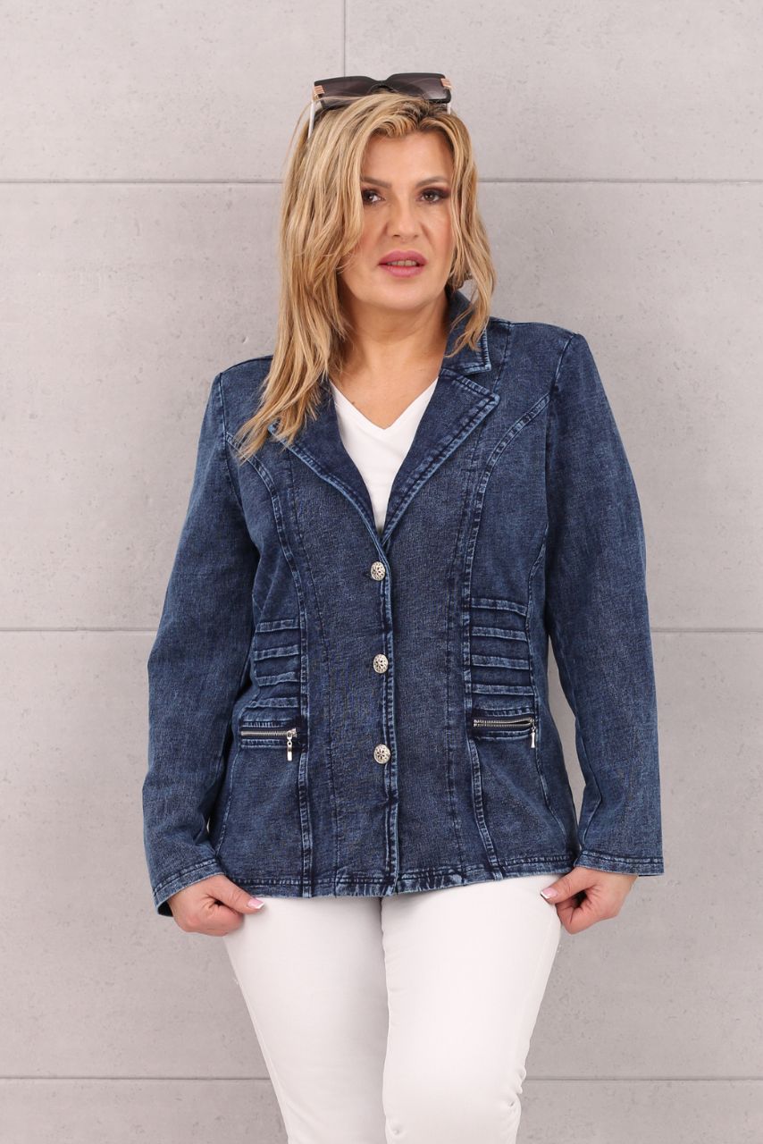 Żakiet jeansowy damski z ozdobnymi guzikami