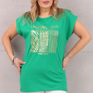 Zielona koszulka ze złotym nadrukiem