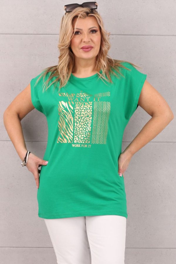 Zielona koszulka ze złotym nadrukiem