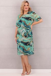 Zielono-złota szyfonowa sukienka we wzory