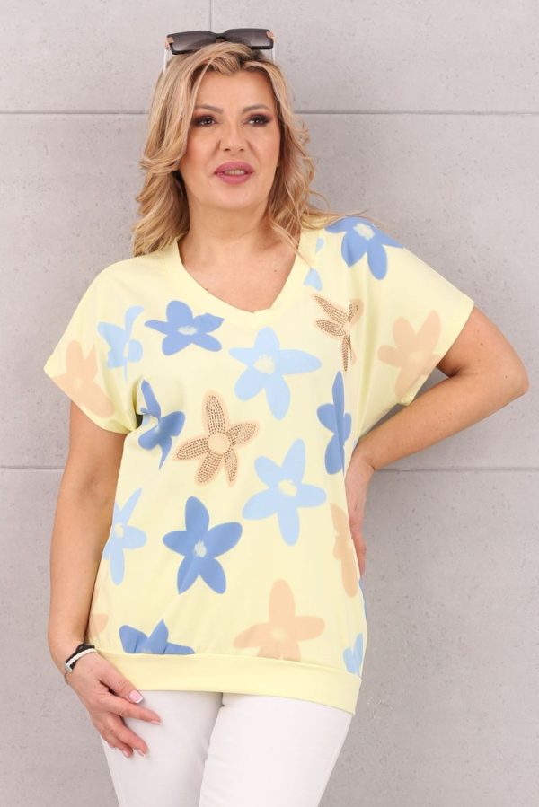 Żółta bluzka damska ze ściągaczem na dole
