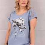 bluzka z koronkowym rękawem niebieska