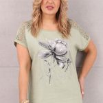 bluzka z koronkowym rękawem zielona