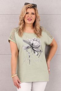 bluzka z koronkowym rękawem zielona