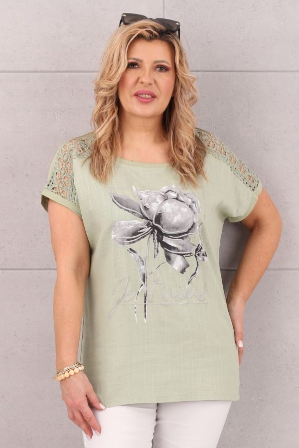 bluzka z koronkowym rękawem zielona