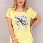 Bawełniana bluzka z koronkowym rękawem żółta