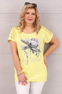 Bawełniana bluzka z koronkowym rękawem żółta