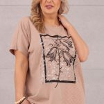 Beżowa bluzka z ażurowym haftem