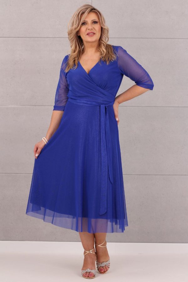 Chabrowa sukienka z kopertowym dekoltem