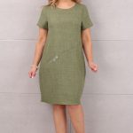 Elegancka sukienka lniana na lato khaki