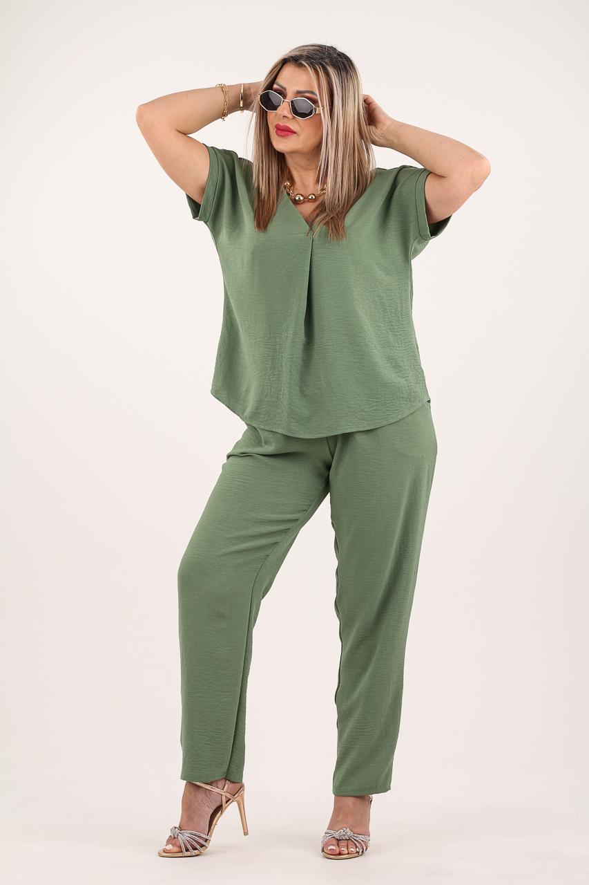 Komplet damski bluzka i spodnie zielony