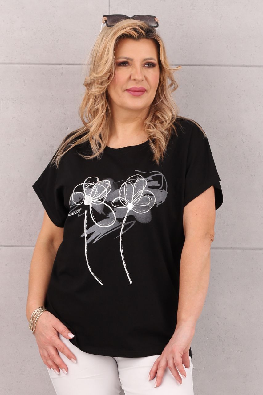 bluzka czarna w kwiaty