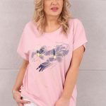 Luźna bluzka pudrowy róż w kwiaty