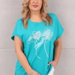Luźna bluzka turkusowa w kwiaty