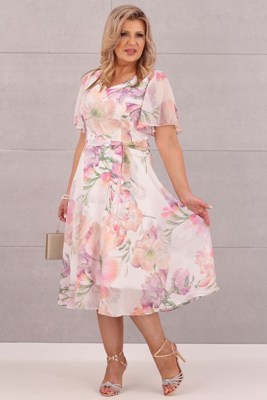 Pastelowa szyfonowa sukienka w kwiaty
