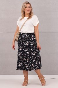 Spódnica za kolano trapezowa granatowa