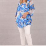 Zwiewna szyfonowa tunika chabrowa