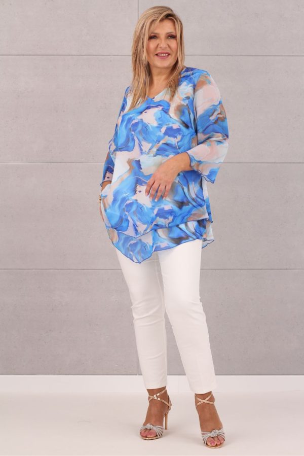 Zwiewna szyfonowa tunika chabrowa