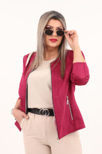 Amarantowy żakiet damski XXL plus size dla puszystych kobiet