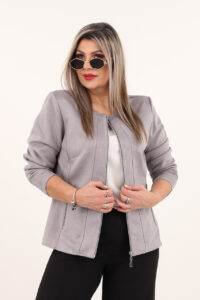 Szary żakiet damski XXL plus size dla puszystych kobiet