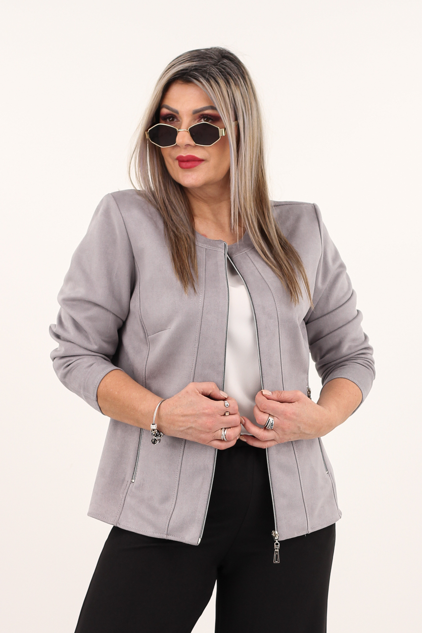 Szary żakiet damski XXL plus size dla puszystych kobiet