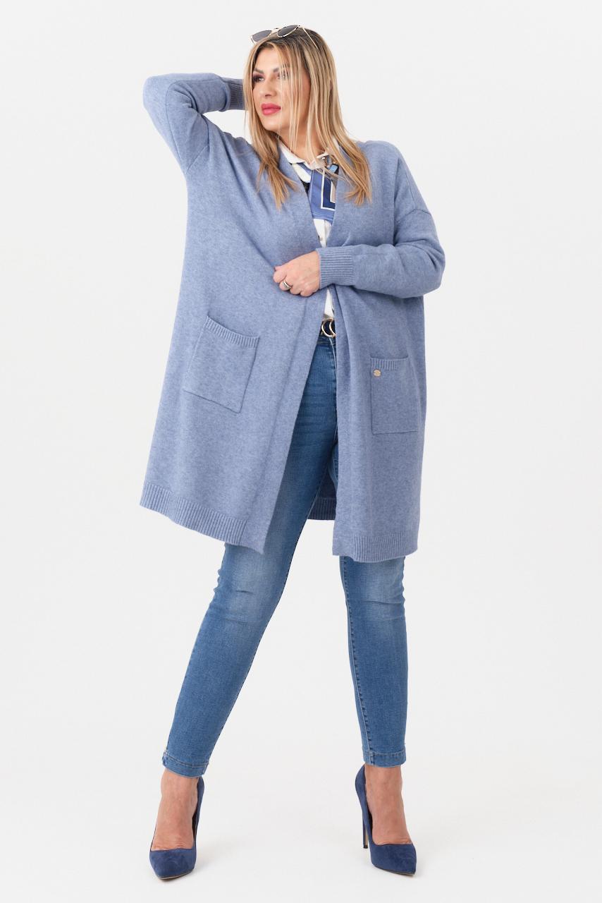 Kardigan damski XXL błękitny – moda dla puszystych