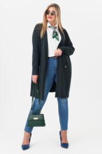 Kardigan damski XXL butelkowa zieleń – moda dla puszystych