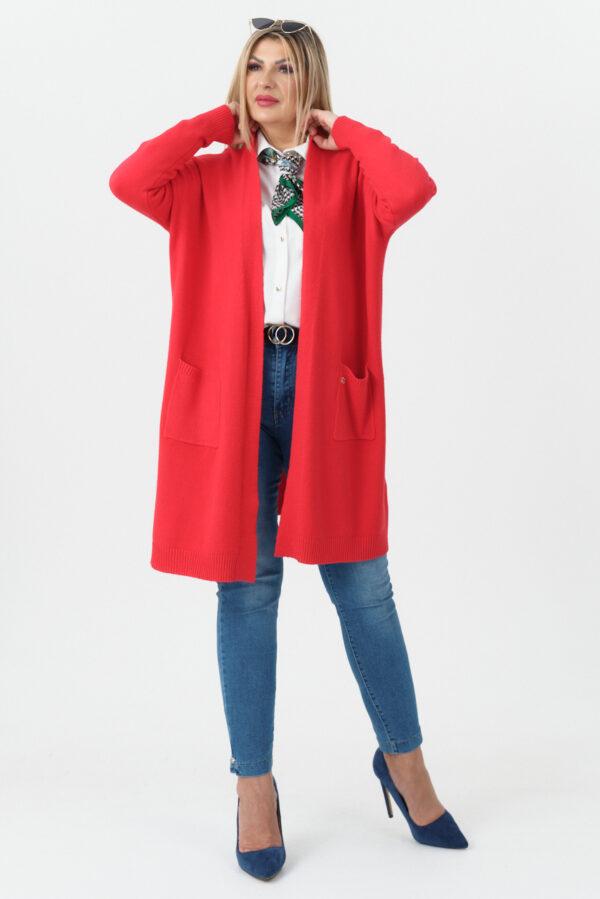 Kardigan damski XXL czerwony – moda dla puszystych