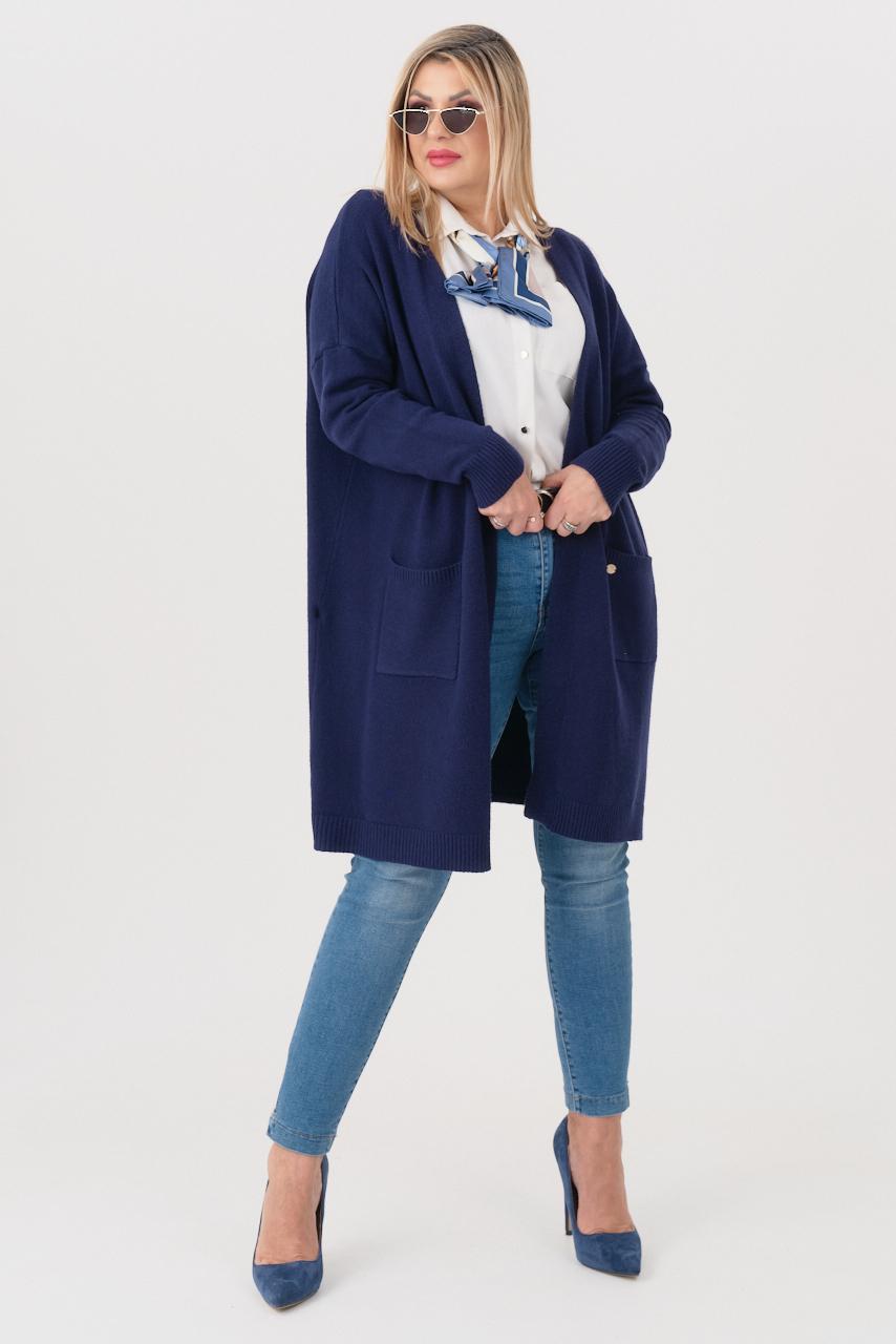 Kardigan damski XXL granatowy – moda dla puszystych
