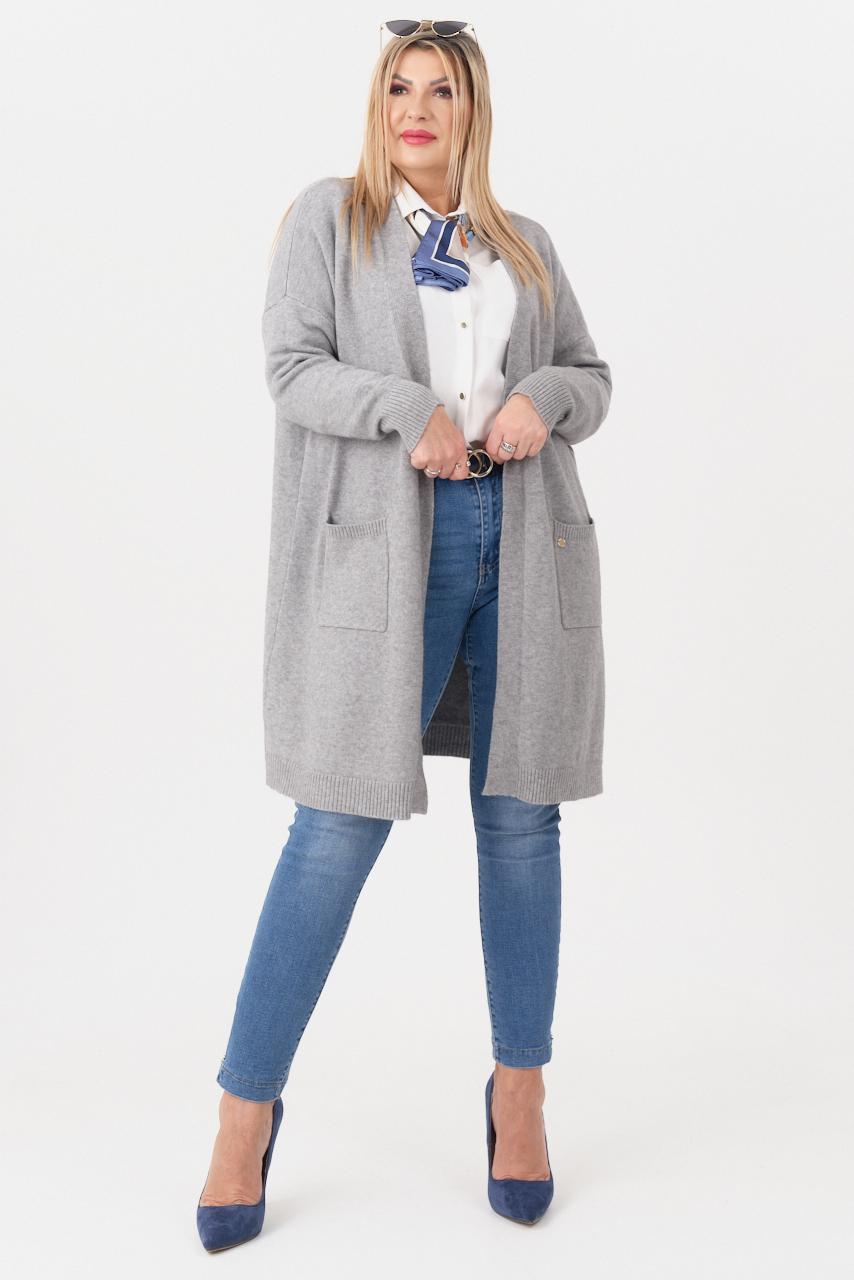 Kardigan damski XXL szary – moda dla puszystych