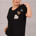 Luźna bawełniana bluzka w serduszka czarna