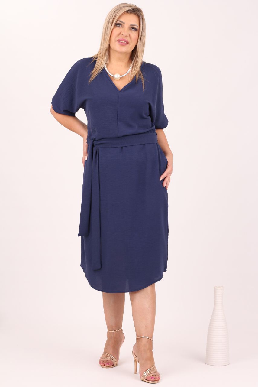 Midi sukienka z dekoltem w serek granatowa