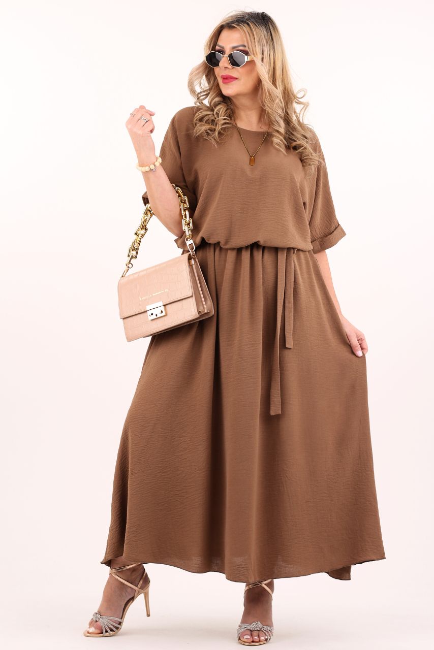 Elegancka sukienka maxi brązowa