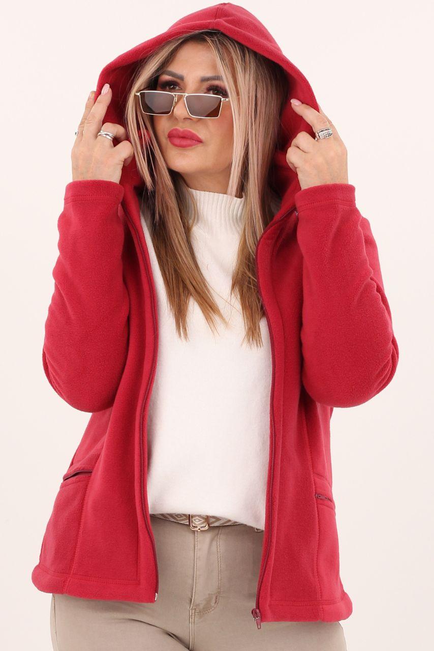 Polar damski z kapturem czerwony