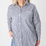 Bawełniana koszula damska w paski biało-jeansowa