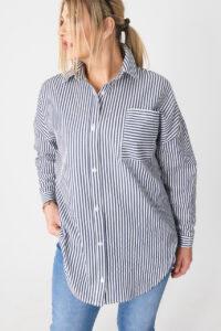 Bawełniana koszula damska w paski biało-jeansowa