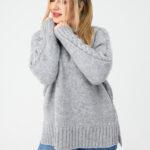 Wełniany sweter damski plus size szary 44-46