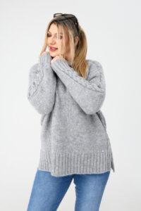 Wełniany sweter damski plus size szary 44-46