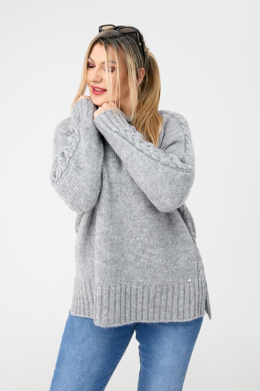 Wełniany sweter damski plus size szary 44-46
