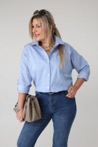 Elegancka koszula damska plus size w paski – koszula XXL w dużych rozmiarach dla puszystych pań 42-50