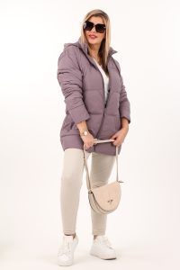 Kurtka damska przejściowa z kapturem wrzosowa