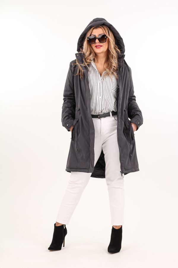 Parka z kapturem grafitowa