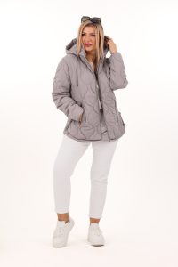 Pikowana kurtka ze ściągaczami szara