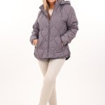 Pikowana kurtka ze ściągaczami wrzosowa