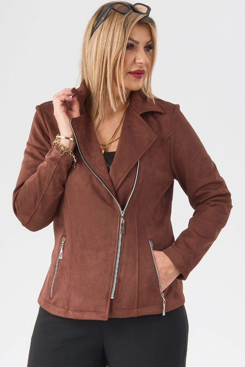 Ramoneska damska XXL brązowa – żakiet plus size